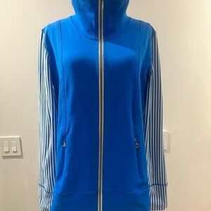Lululemon Athletica Blue Hoodie with Sporty Striped Sleeves